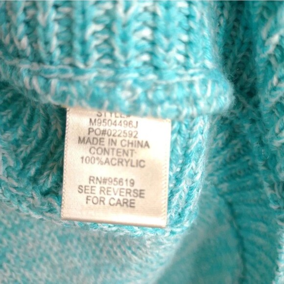 JohnPaulRichard Sweater Oversized Turquoise and White Pullover Sweater s… - Picture 5 of 12